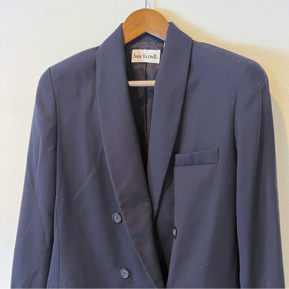 Vintage Anne Klein II Navy Wool Oversized Double Breasted Blazer Shoulder Pads - Picture 3 of 9